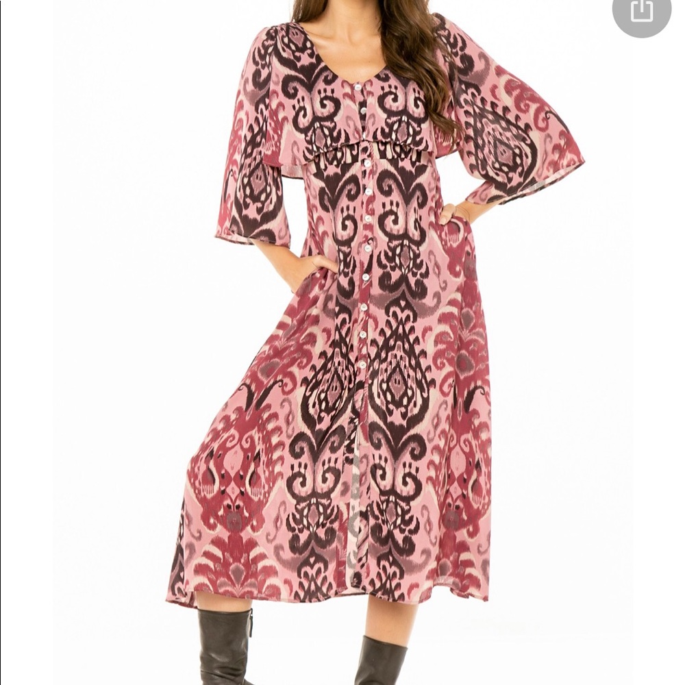 Paolino Printed Button Front V Neck Maxi Dress